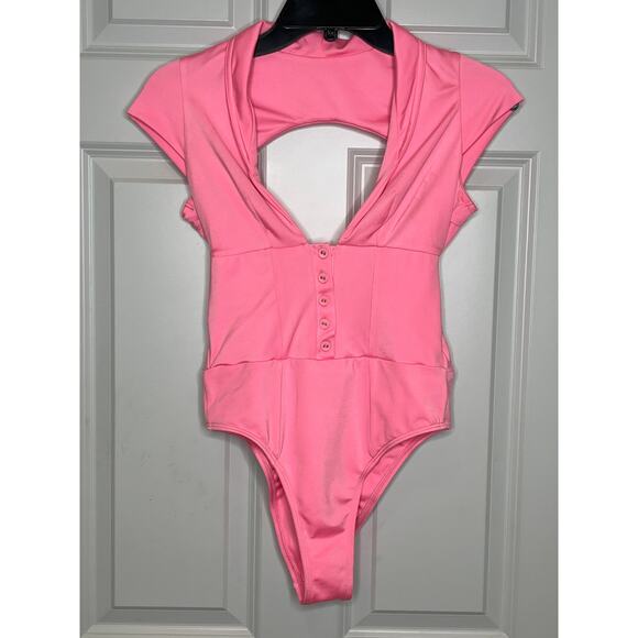HAH x Revolve Had Me At Hello Bodysuit Medium Open Back in Rose Quartz Pink - Picture 2 of 8